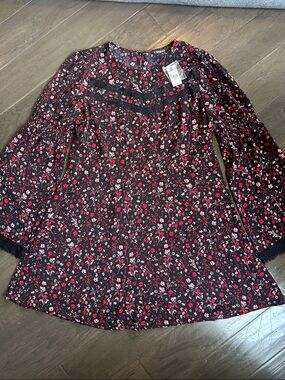 Express Black Tunic Dress with Pink & Red Floral Print Size XL